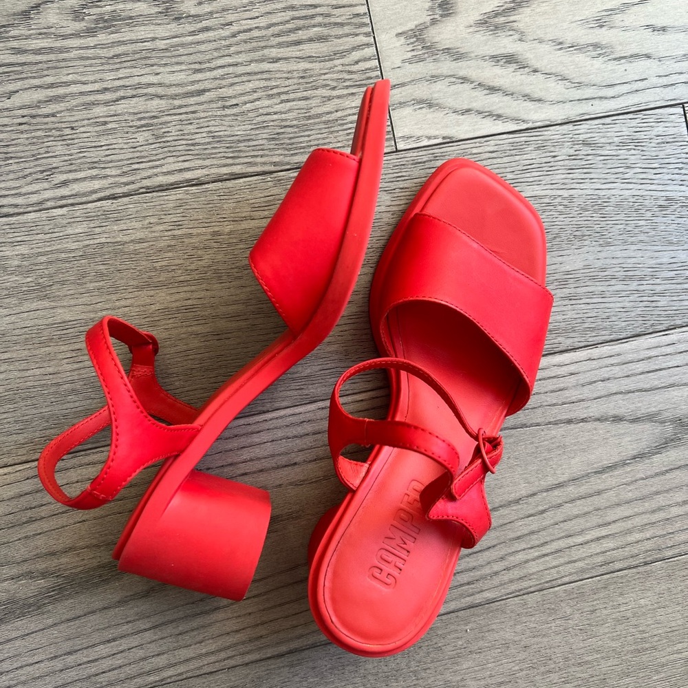 Camper Red Block Heel Sandals